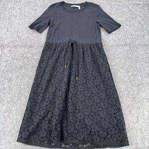 See By Chloe Dress Womens XS Black Lace Midi Short Sleeve Cotton Tie Waist